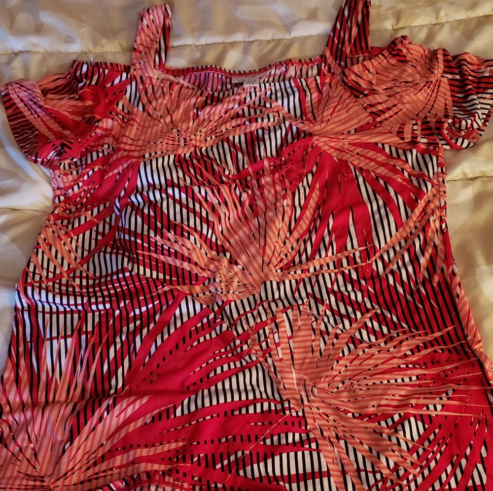 Colorful Women Red, Peach, & White Formal Blouse